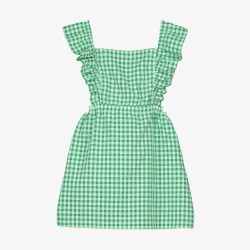 GINGHAM RUFFLED DRESS  GREEN+WHITE