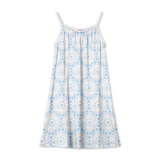 Crochet Print Beach Dress  Blue
