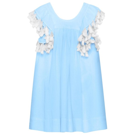 Blue Cotton Beach Dress with Tassels