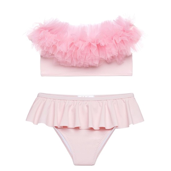 Pink Draped Bikini with Tulle