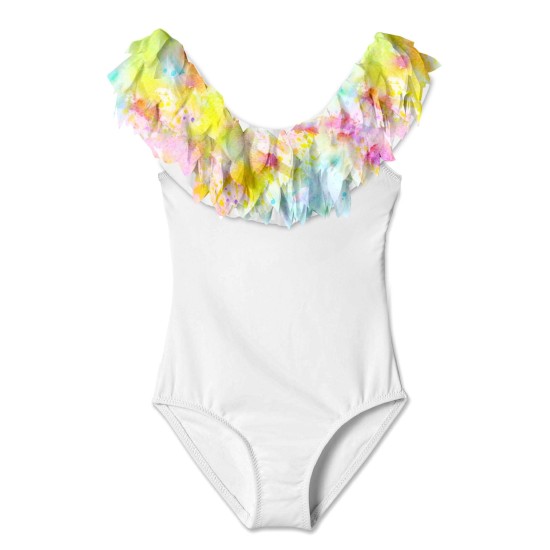 White Swimsuit with Citrus Petals