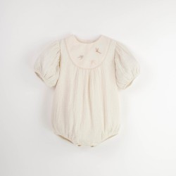 Embroidered Romper Suit w/ Yoke  Off-white