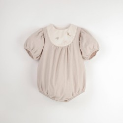 Embroidered Romper Suit w/ Yoke  Sand