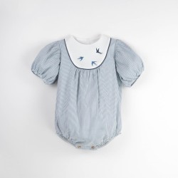 Embroidered Romper Suit w/ Yoke  Striped