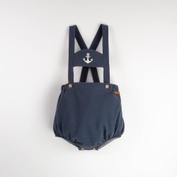 Anchor Motif Dungarees w/ Straps  Navy Blue