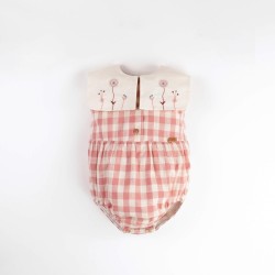 Romper Suit w/ Bib Collar  Pink Check