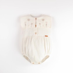 Romper Suit w/ Bib Collar  Off-White