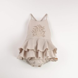 Coral Motif Romper Suit  Sand