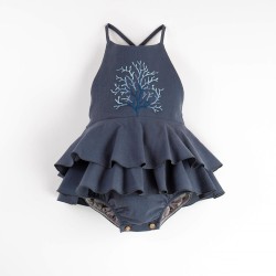 Coral Motif Romper Suit  Navy Blue