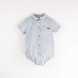 Striped romper suit with shirt collar