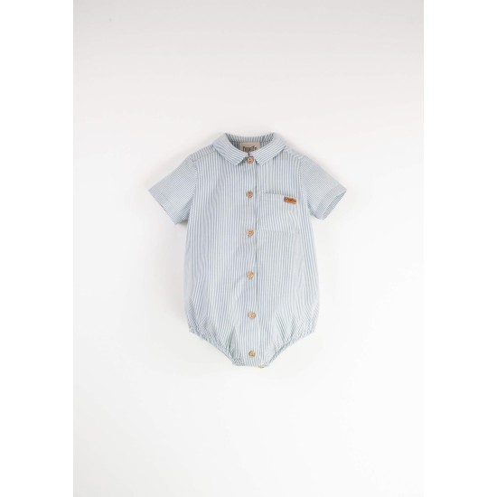 Striped romper suit with shirt collar