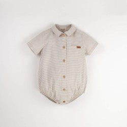 Sand Striped romper suit with shirt collar