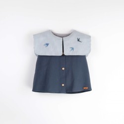 Navy Blue blouse with bib collar