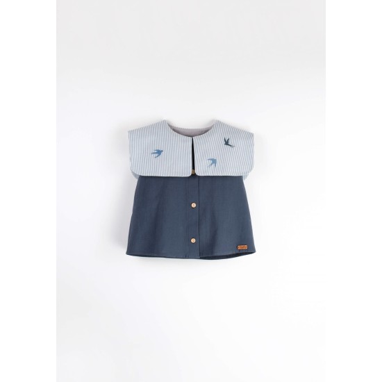 Navy Blue blouse with bib collar