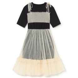 Wednesday Tulle Top T-Shirt Dress-cream-black