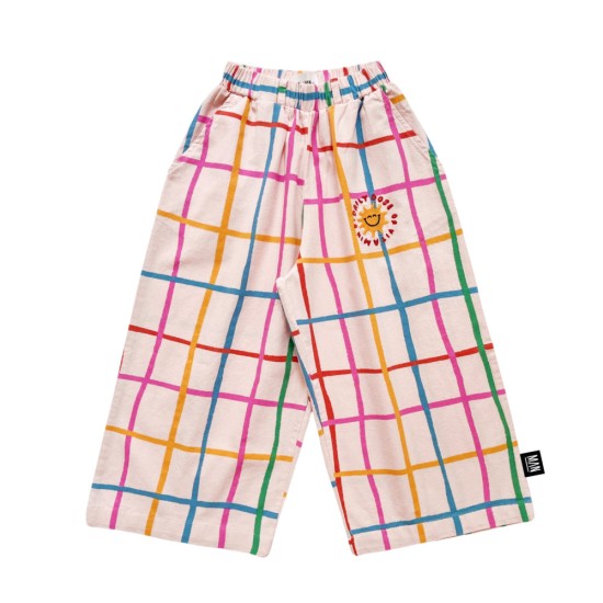 Grid Wide Leg Pants- Multicolored