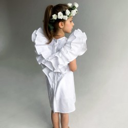 Linen Dress with Ruffles on the backwhite