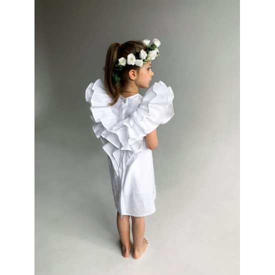 Linen Dress with Ruffles on the backwhite