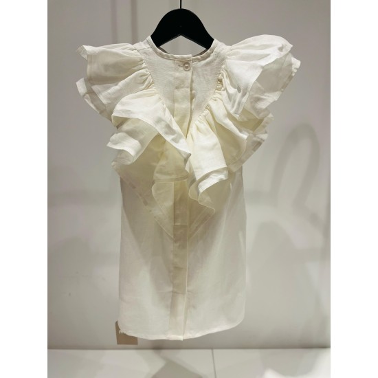 Linen Dress with Ruffles on the backwhite