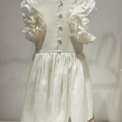 Linen Dress with Ruffles on the Shoulderwhite