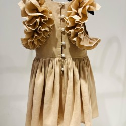 Linen Dress with Riffles on the Shouldersbeige