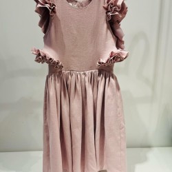 Linen Dress with Ruffles on the Shouldersdusty pink