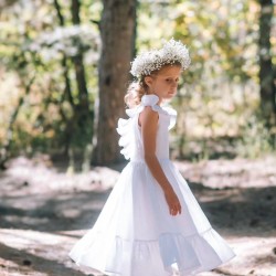Linen Dress with Lace and Ruffleswhite