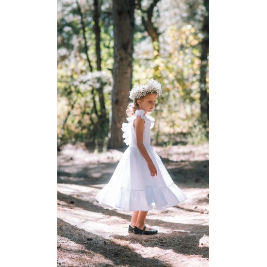 Linen Dress with Lace and Ruffleswhite