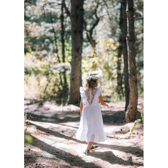 Linen Dress with Lace and Ruffleswhite
