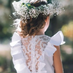 Linen Dress with Lace and Ruffleswhite