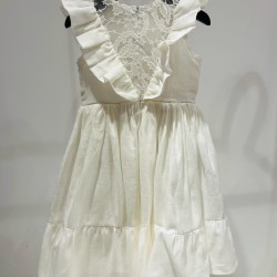 Linen Dress with Lace and Ruffleswhite