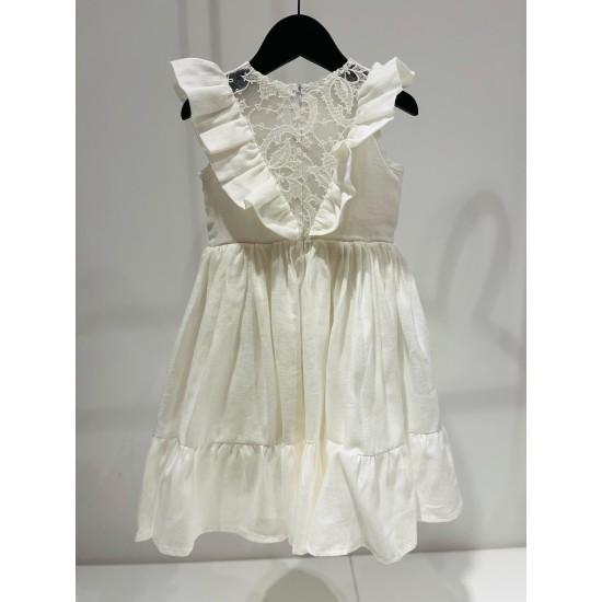 Linen Dress with Lace and Ruffleswhite