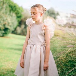 Oganza Dress with Ruffles on the Shouldersbeige