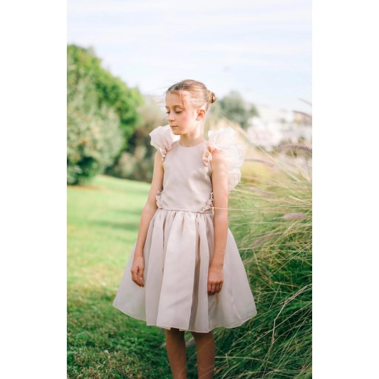 Oganza Dress with Ruffles on the Shouldersbeige
