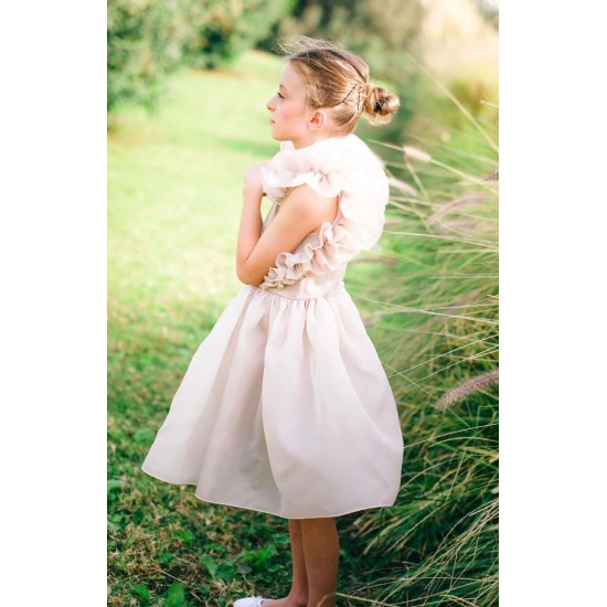 Oganza Dress with Ruffles on the Shouldersbeige