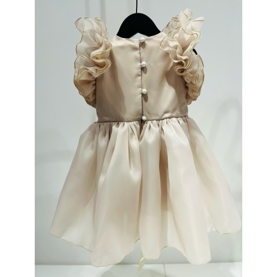 Oganza Dress with Ruffles on the Shouldersbeige