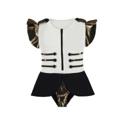 Circus Bathing Suit    cream, black & gold