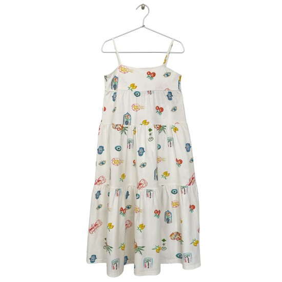 Mediterranean-Print Tiered Maxi Dress - Off White