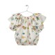 MEDITERRANEAN-PRINT RUFFLED TOP  OFF-WHITE