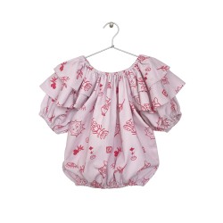 SUMMER-PRINT RUFFLED TOP  LAVENDER