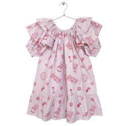 SUMMER-PRINT RUFFLED DRESS-lavender